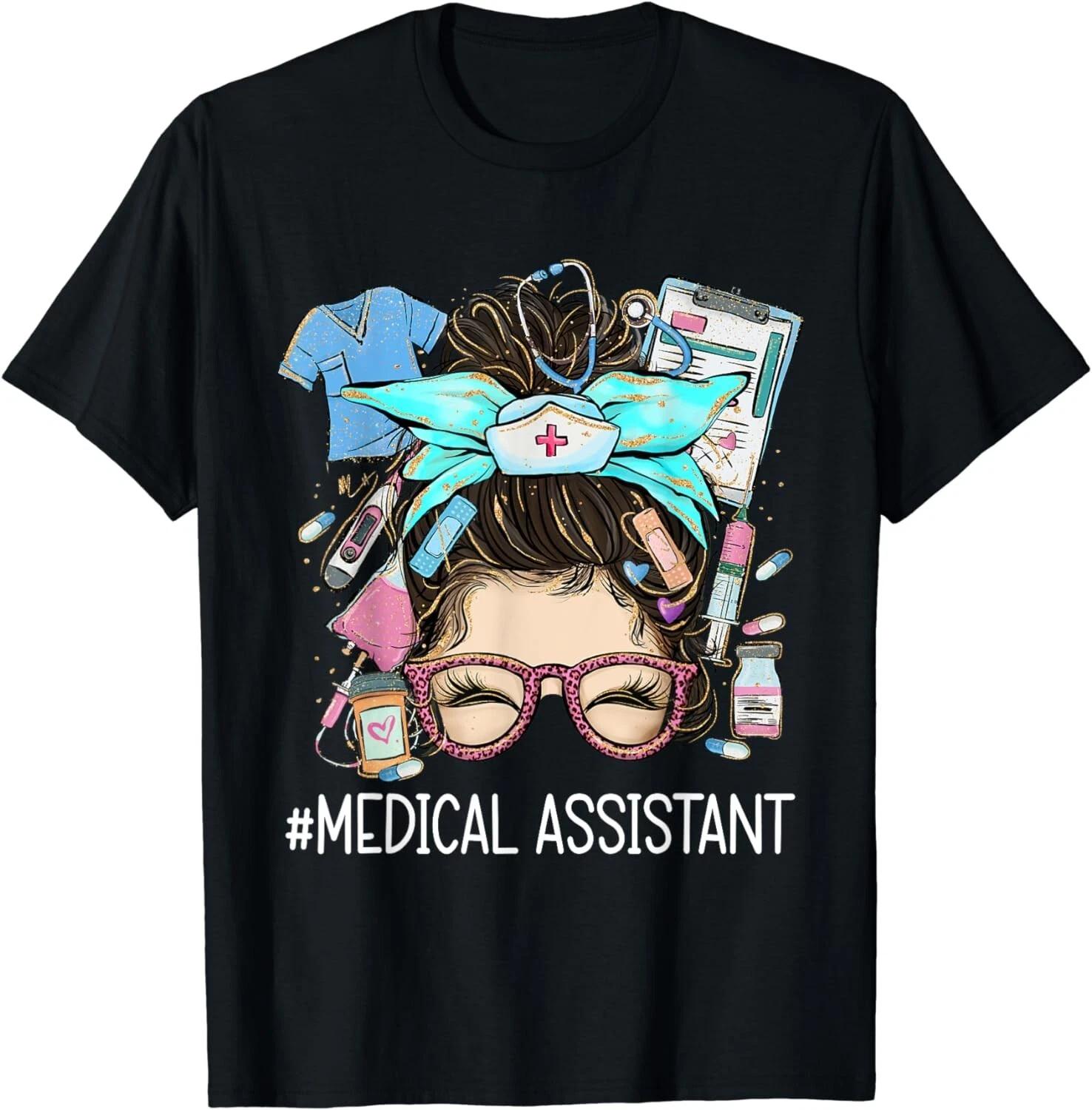 

Medical Assistant MA CMA Nurse nursing messy bun doctor Gift Unisex T-Shirt M