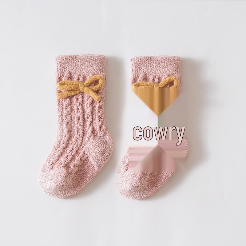 Xiyu Jia Autumn/Winter Baby Mid-Calf Bowknot Knit Socks - Warm, Thick, Cable Knit for Infants and Toddlers