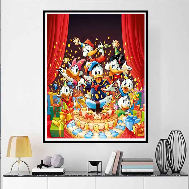 Disney Diamond Painting Donald Duck Family Birthday Party Themed Illustration Cartoon Diamond Painting Full Diamond Cross Stitch DIY Gift Home Decor
