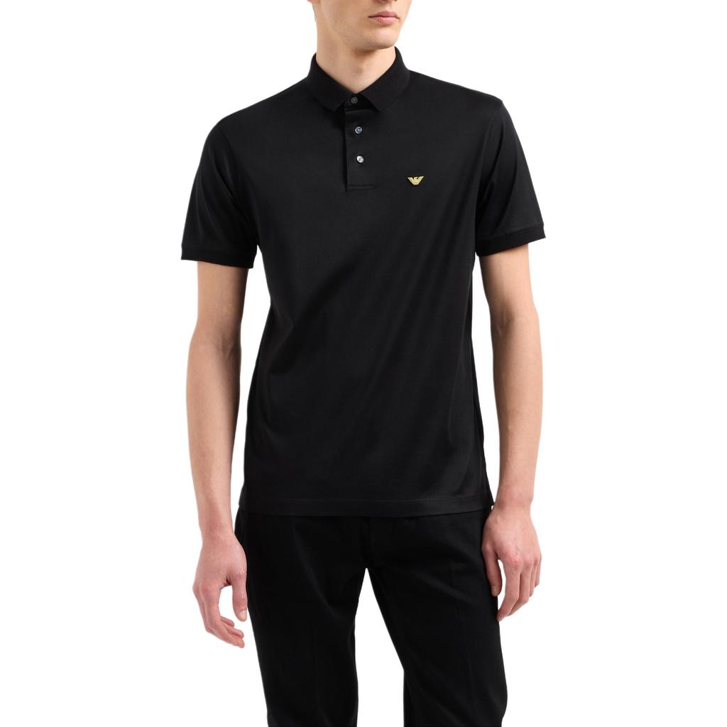 Emporio Armani Solid Color Polo Collar Logo Short Sleeve Polo Shirt Men Tops Black EM001704-AF10017-MC184