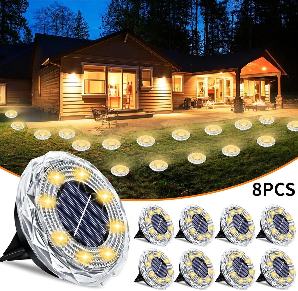 4/8/12PCS Solar Lights Outdoor Waterproof 8 LED Solar Ground Light Warm White Solar Buried Light for Patio Garden Lawn Driveway