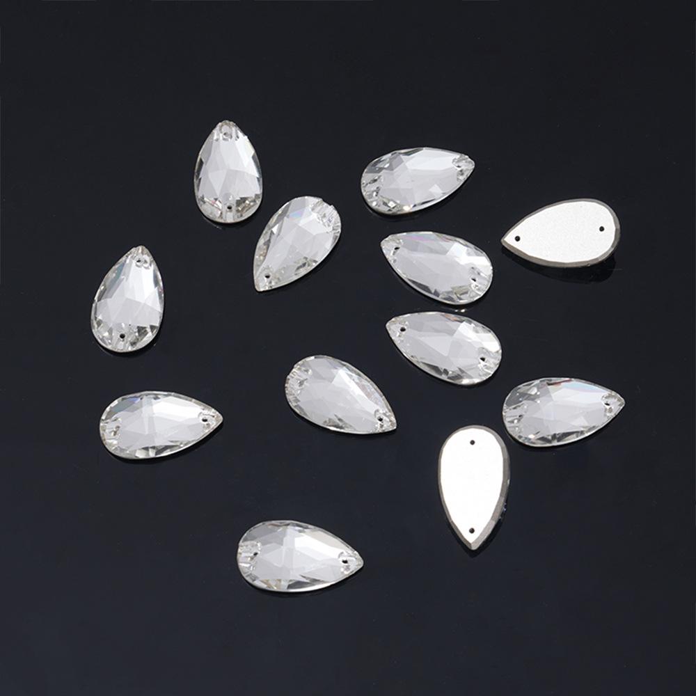K9 Weichen Hand-Sewn Rhinestone Teardrop Flatback AB Gem, Two-Hole Irregular Colored for DIY.