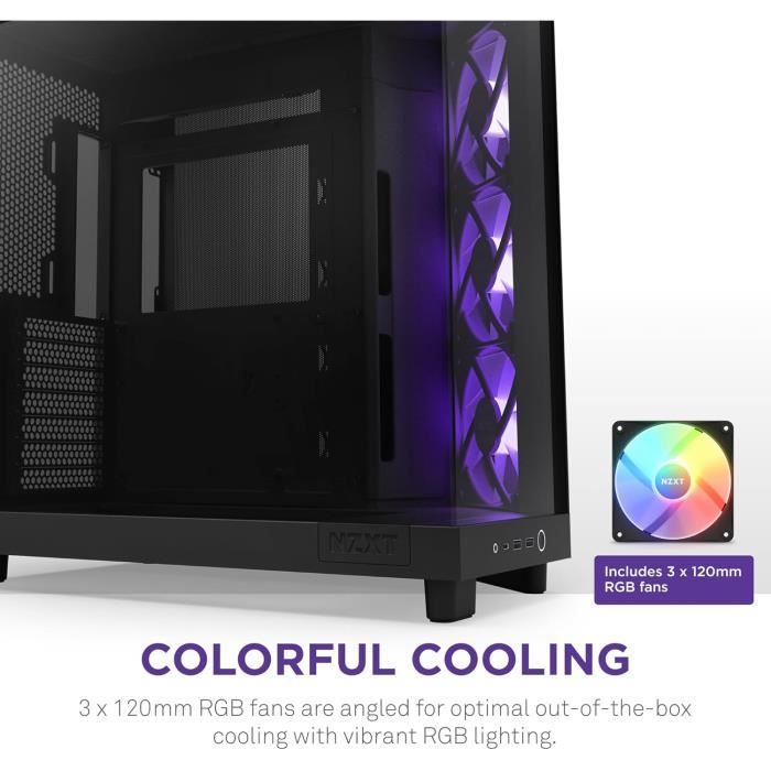Boîtier moyen-tour - nzxt - h6 flow rgb - double chambre - 3 ventilateurs 120 mm rgb - noir