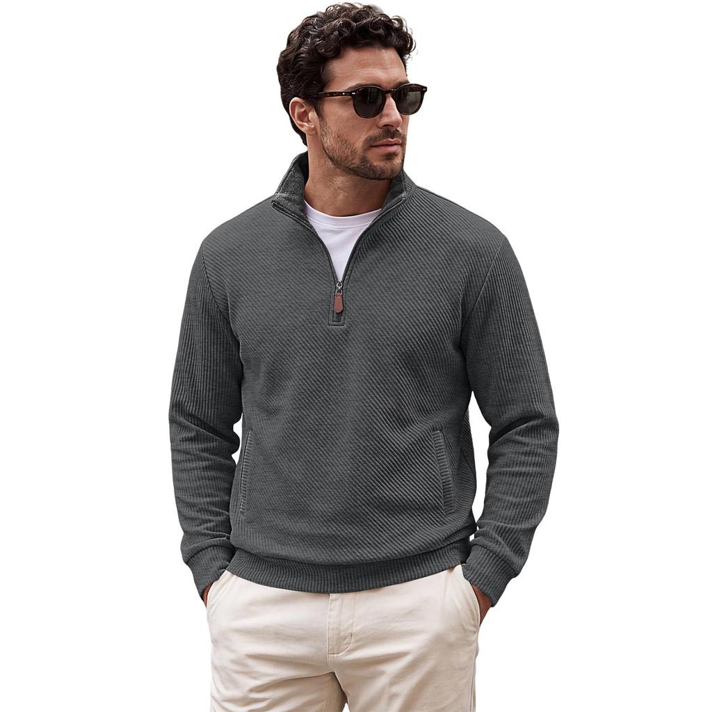 Felpa da uomo con mezza zip e maniche lunghe, pullover dal taglio ampio con tasche per abbigliamento casual