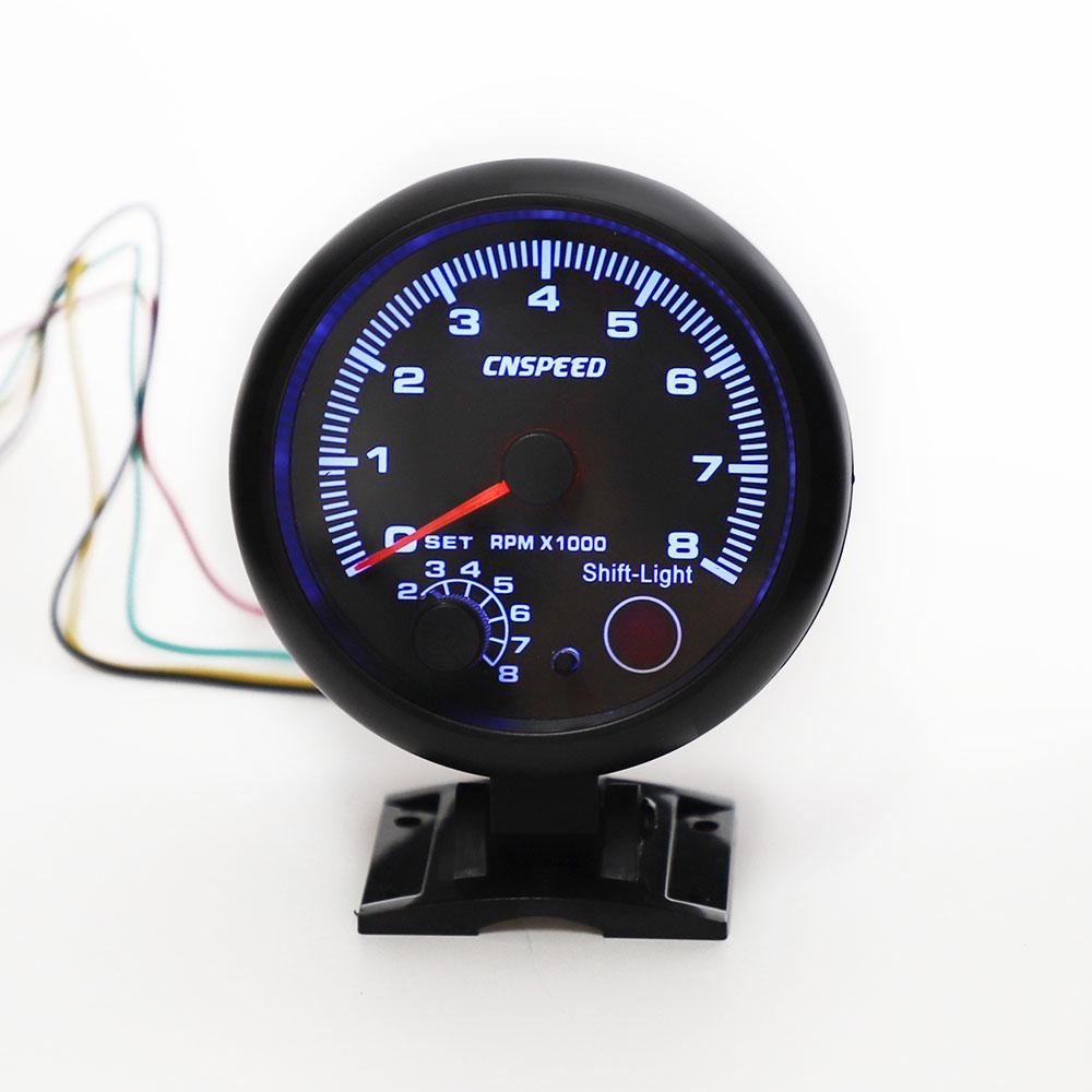 12V Tachometer Gauge 3.75'' Car Universal Black Tachometer Gauge 7color Inter Shift Light 0-8000 RPM Fit 4 6 8 Cylinder