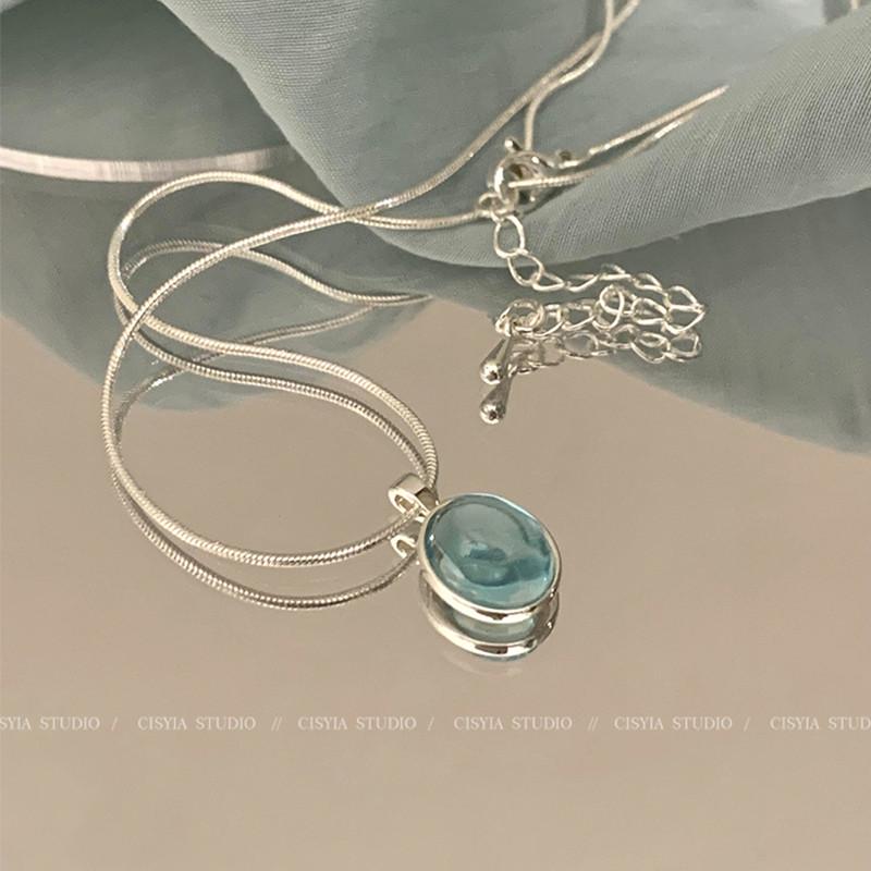 iF ME Jednoduchý přívěsek náhrdelník modrý bílý černý měsíční kámen řetízek choker pro ženy šperky doplňky