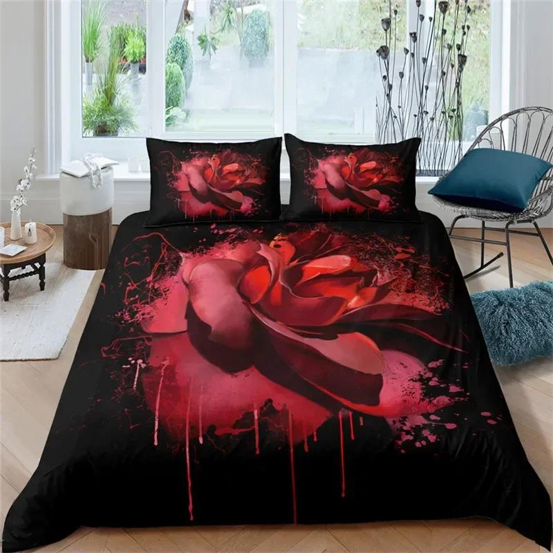 Rose Floral Romantic Theme Blossom Flowers Comfortable Duvet Quilt Cover Pillowcase Bedding Set Bedroom Decoration Home Textile