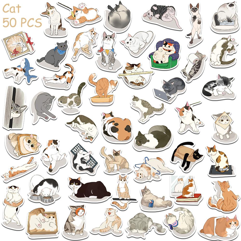 50pcs Cartoon Cat Stickers Decals For Phone Laptop Scrapbook Refrigerator Wall DIY Aesthetic Waterproof Stickers Creative Gifts