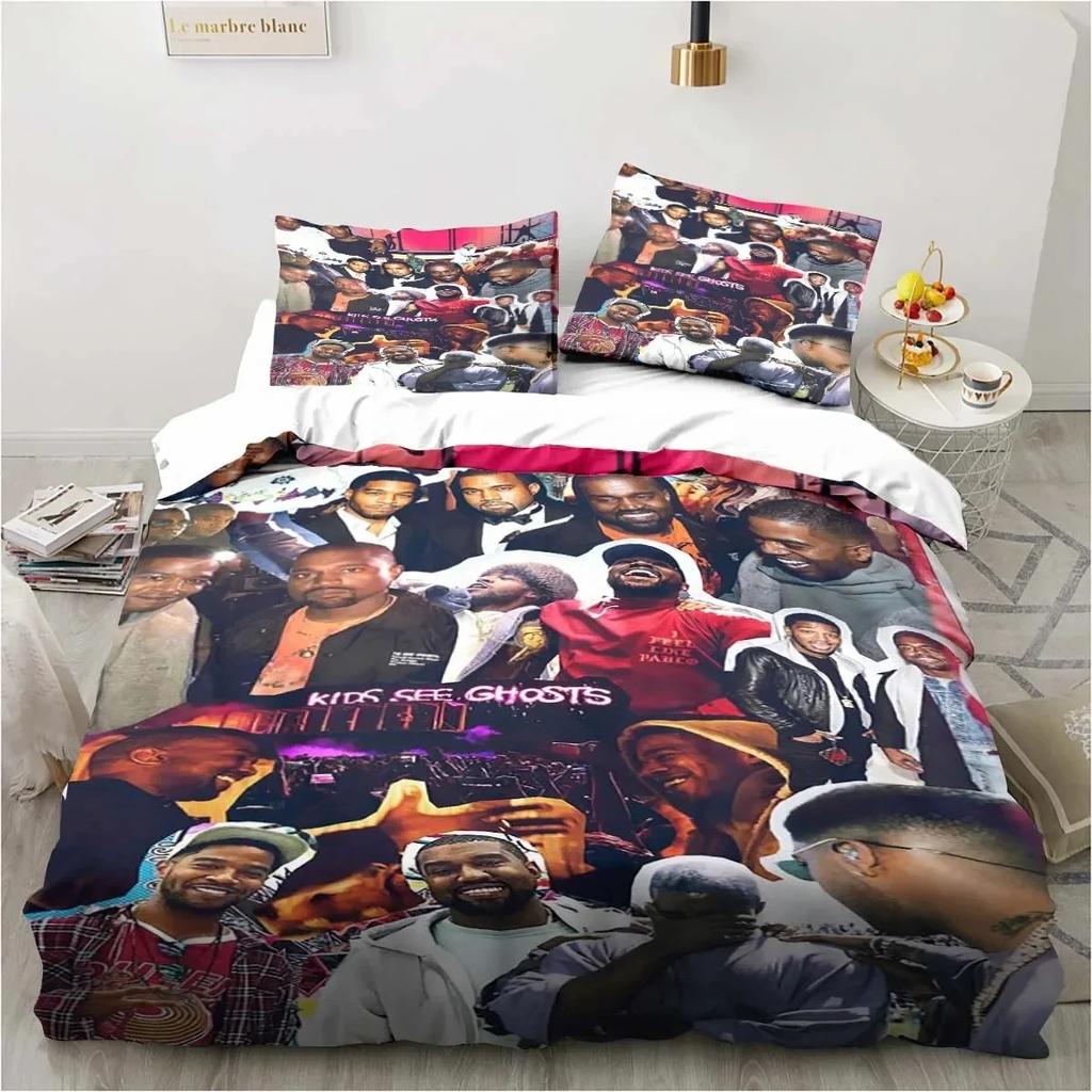 Set de lenjerie de pat Rapper Kanye West Set de pat cuvertură de pilotă Husă de pilota Față de pernă Conversor King Queen Size Set de pat pentru adulți