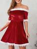 Off-Shoulder Plush A-Line Dress - Autumn/Winter Edition