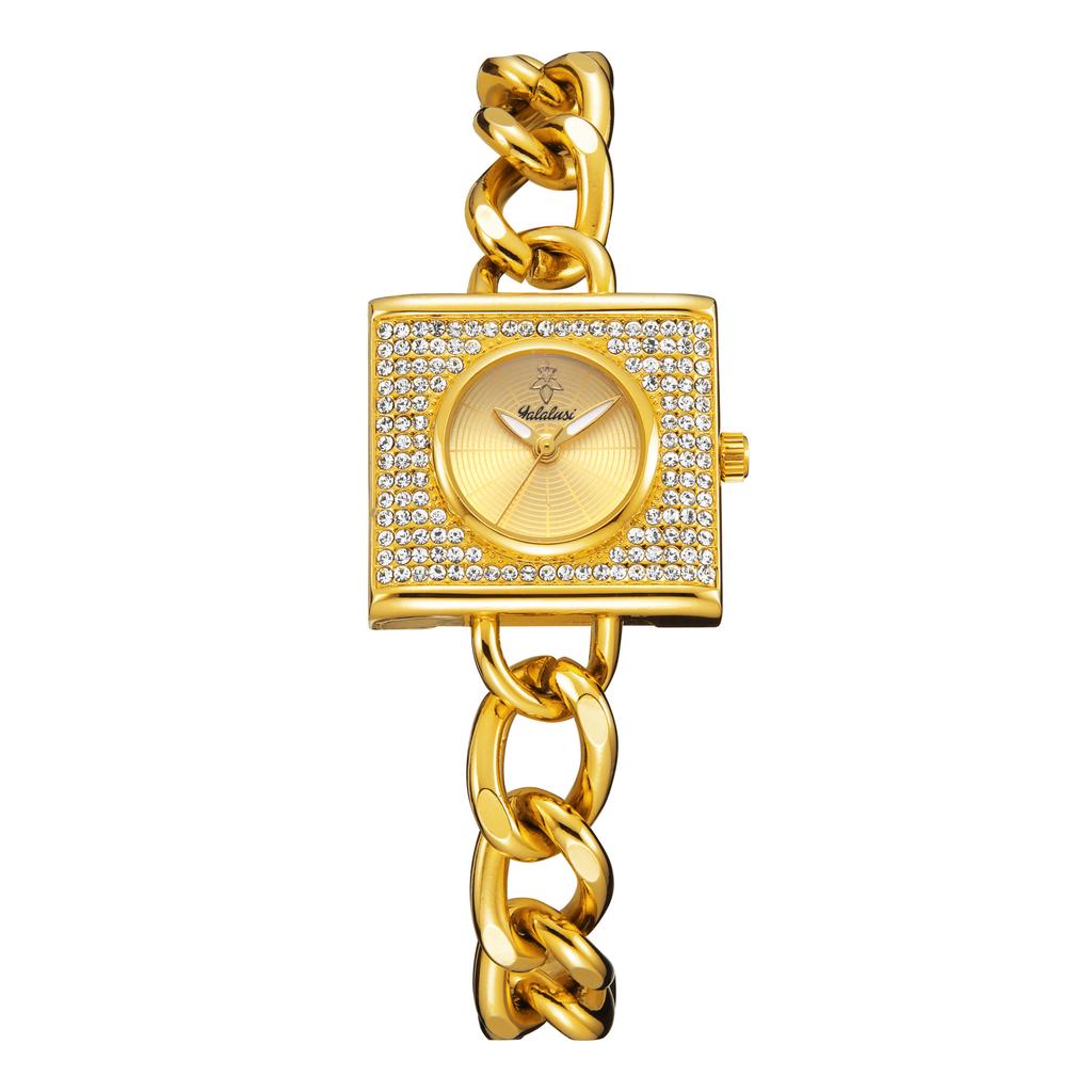 Yalalusi Luxury Full Diamond Square Disc Women'S Watch Chain Strap Women'S Watch Fashion Temperament Waterproof Quartz Watch