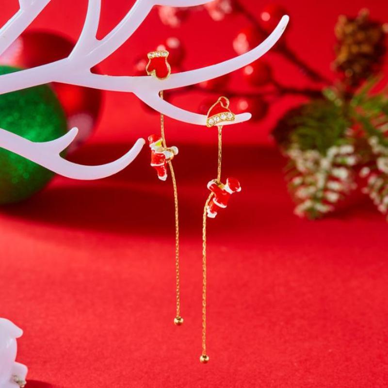 Moving Santa Claus Tassel Dangle Earrings For Women Christmas Tree Asymmetric Long Chain Gift