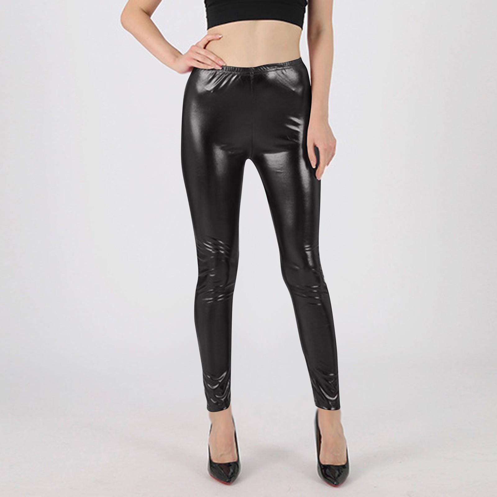 

Женские блестящие облегающие леггинсы с высокой талией, модные эластичные талии, узкие брюки длиной девять четвертей XXL чёрный