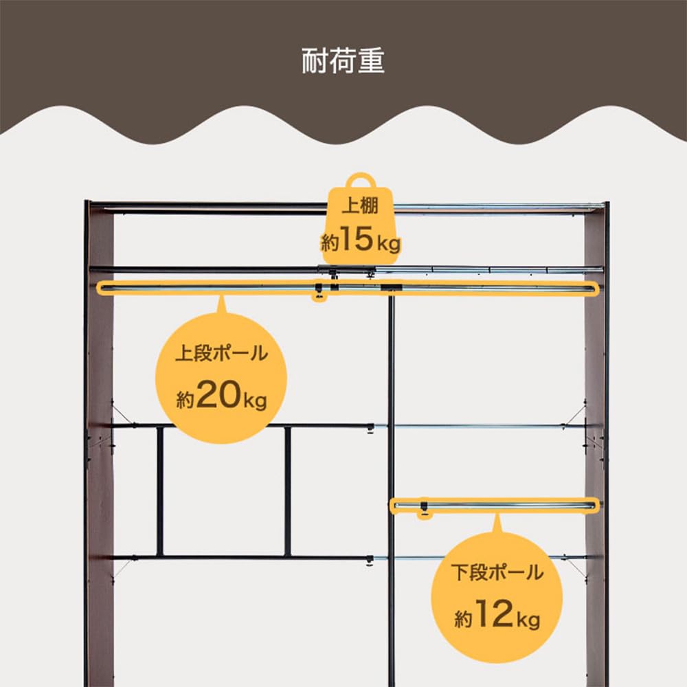 Tansu Gen Hanger Width 2 with Total Load Capacity Hook Large 50600010 Rack, Extendable, 118-190cm, Tiers, Curtain, 47kg, Type, Capacity, Storage,