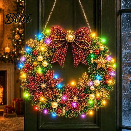 Indoor Christmas Wall Wreath 3D Pearl Hanging Acrylic Faux Art DIY Kit Lighted Beaded Craft