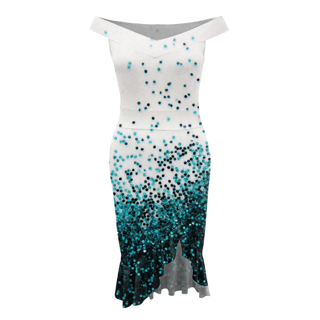 Women's Casual Party Dresses Flower Print Irregular Hem One Shoulder Sexy Backless Mermaid Dress