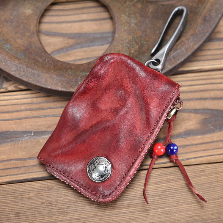 

Старовинний тримач для ключів Johnature з натуральної шкіри, органайзер, перший шар, коров’яча шкіра, гаманець для ключів унісекс бордовий