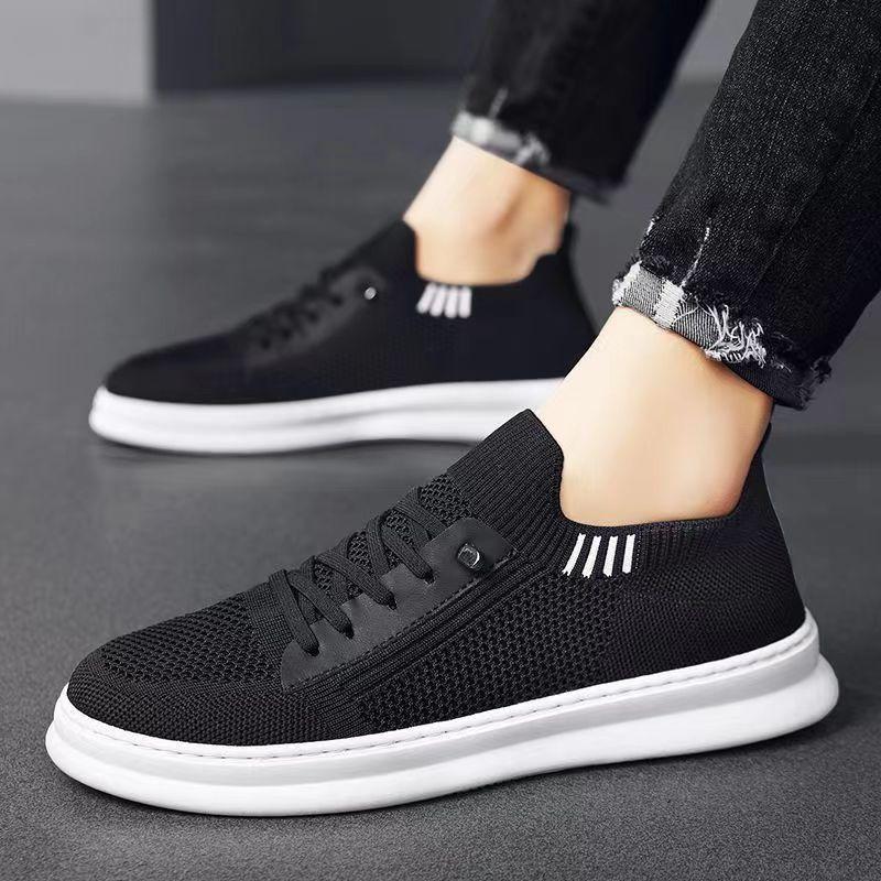 Men's shoes one pedal 2025 summer new mesh trend solid color single shoes breathable lazy work fly woven mesh shoes men