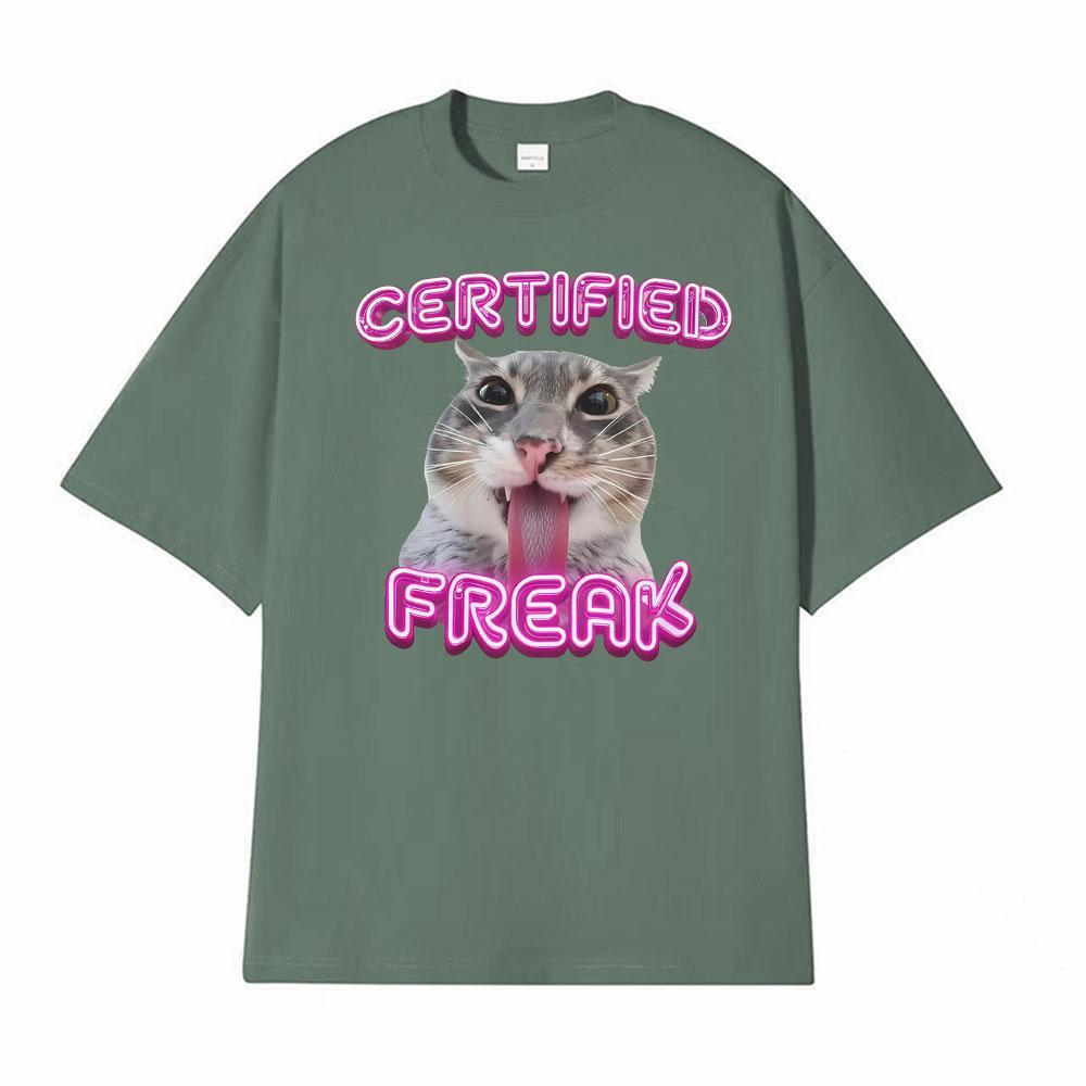 Certified Freak Cat Funny T Shirts for Men Women Loose Oversized Tshirts Unisex Vintage High Street Fashion Cotton T Shirt Tops