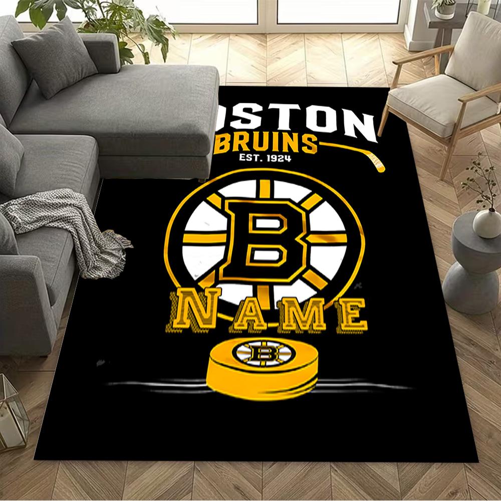 Boston Bruins Hockey Ausrüstung Personalisierter Text Bodenmatte Büromatte Geeignet für Esszimmer Balkon Eingangsbereich Raum dekorieren Rutschfeste Teppich