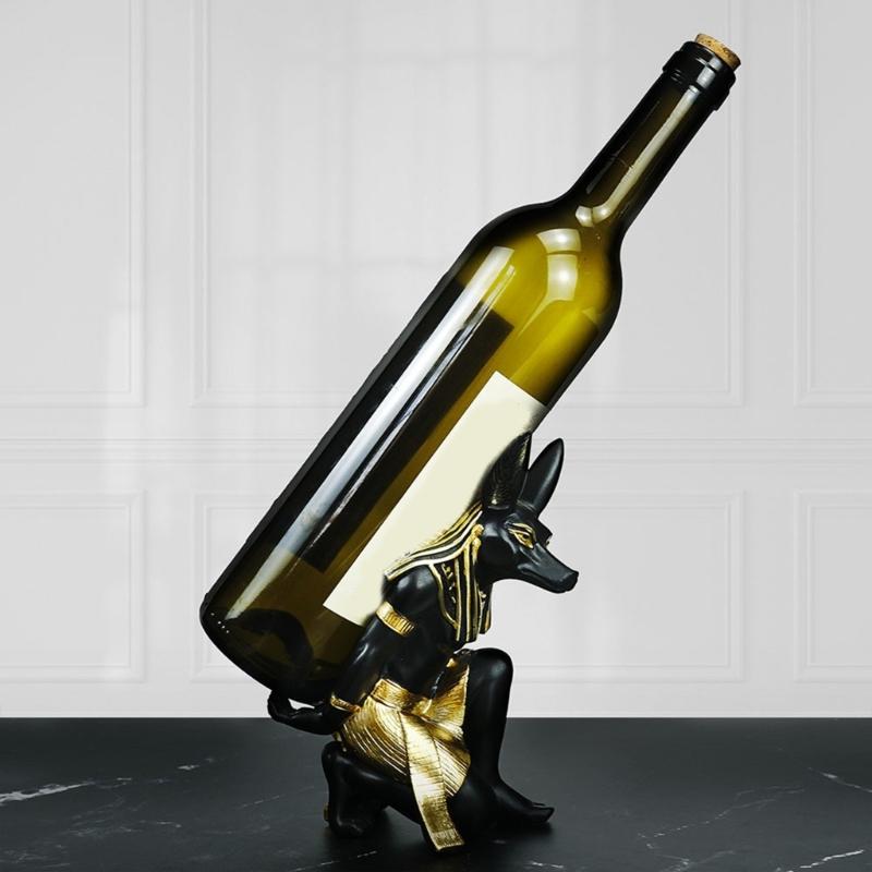 Exotic Themed Wine Rack With Bastet Anubis Statue Design Ancient Egyptian God Resin Kitchen Decors For Wine Enthusiasts