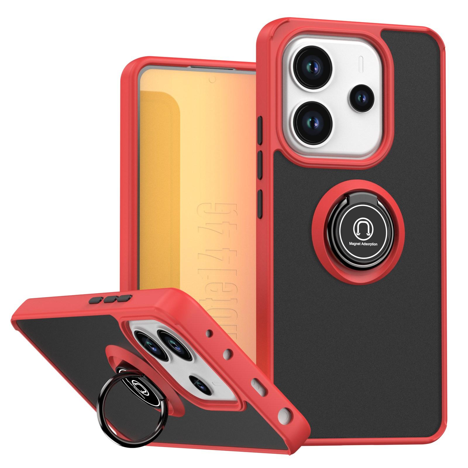 

Горячий матовый противоударный чехол Armor для Redmi Note14 4G Funda для xiaomi Redmi Note 14 4G чехол с кольцом-подставкой Redmi Note 14 4G красный
