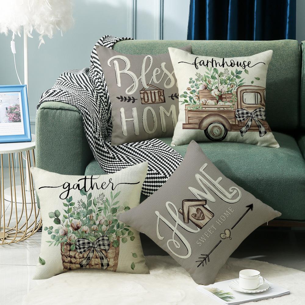 New Plant Flower Truck Letter Spring Series Pillow Cover Home Office Pillow Cushion Ins