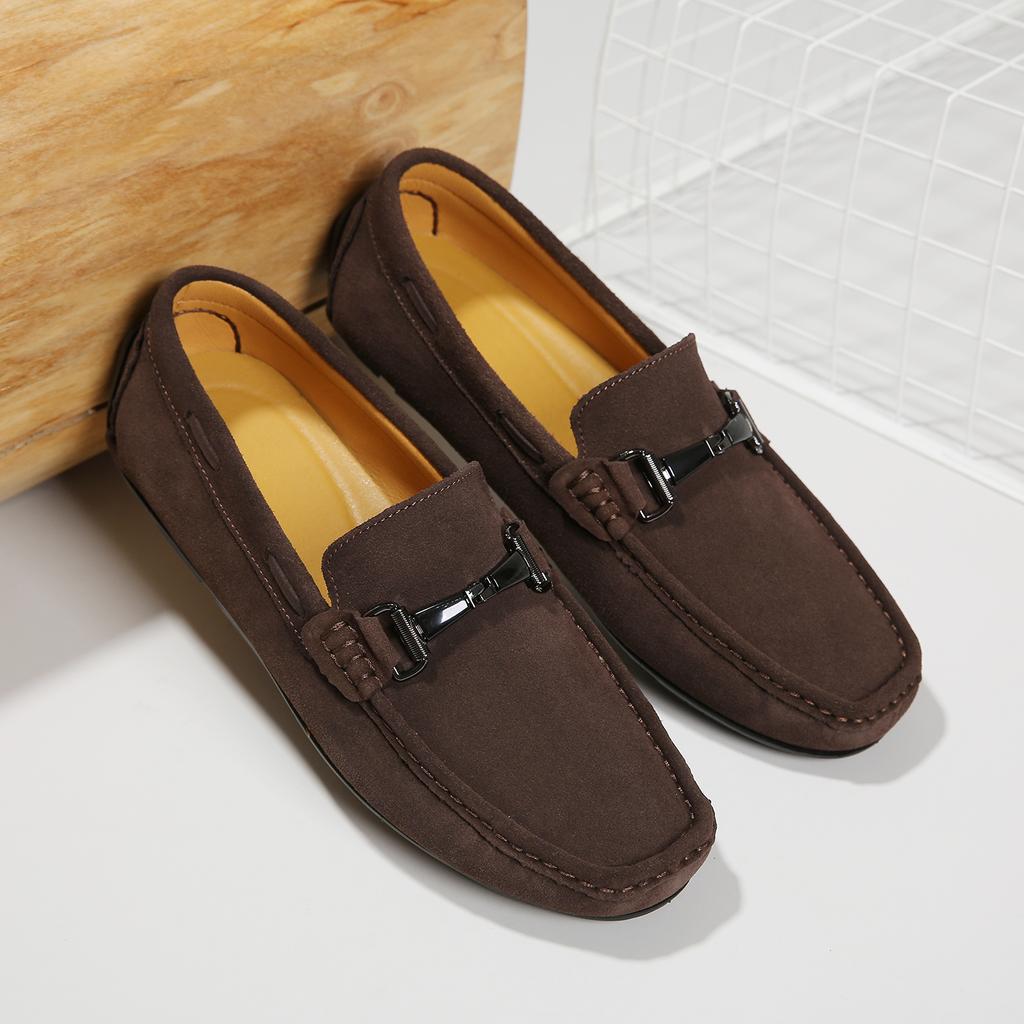 Suede Leather Men's Business Casual Shoes Handmade Rubber Bottom Loafers Leisure Slip On Flats Outdoor Male Driving Moccasins