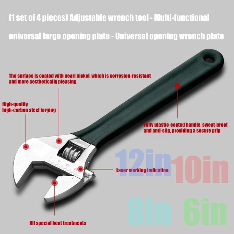 6/8/10/12inch Adjustable Wrench Professional Shifters Spanner with Wide Calibers Opening for Household