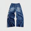 2026 foreign trade new European and American flower printing jeans straight mopping pants