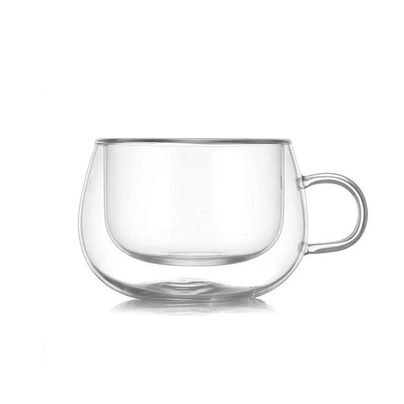150/250/350ml Heat Resistant Glass Cups Double Wall Glass Coffee Cup with Handle Breakfast Milk Water Cup Clear Juice Beer Cups