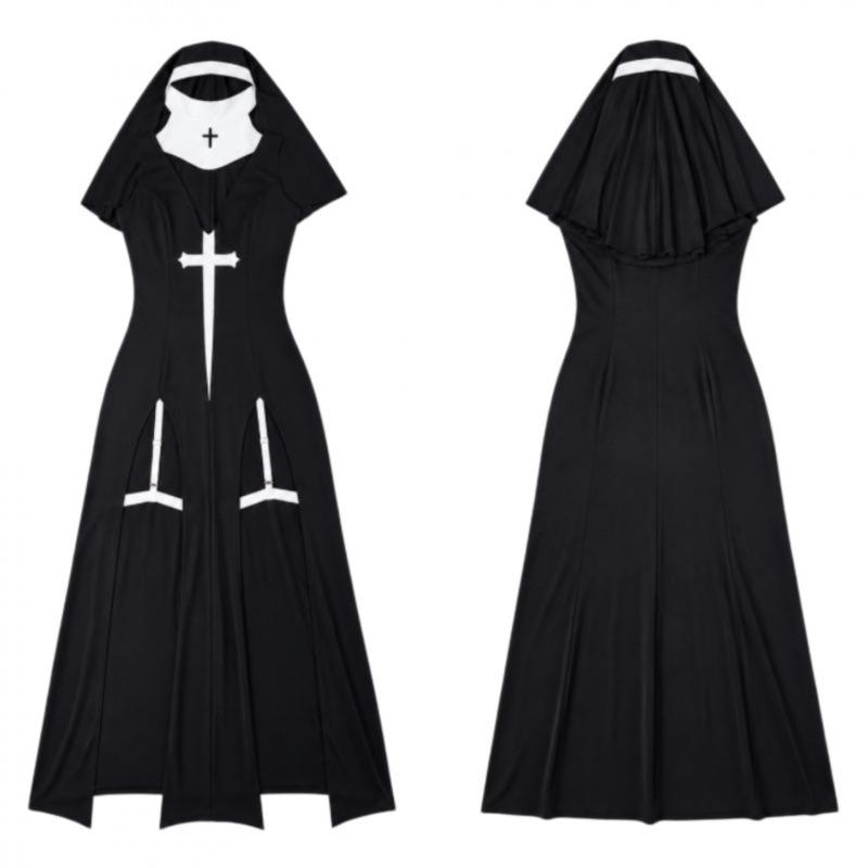 God's Punishment Comes Clothing Nun Clothing Halloween Cosplay Clothing Medieval Nun New Cross Medium Dress