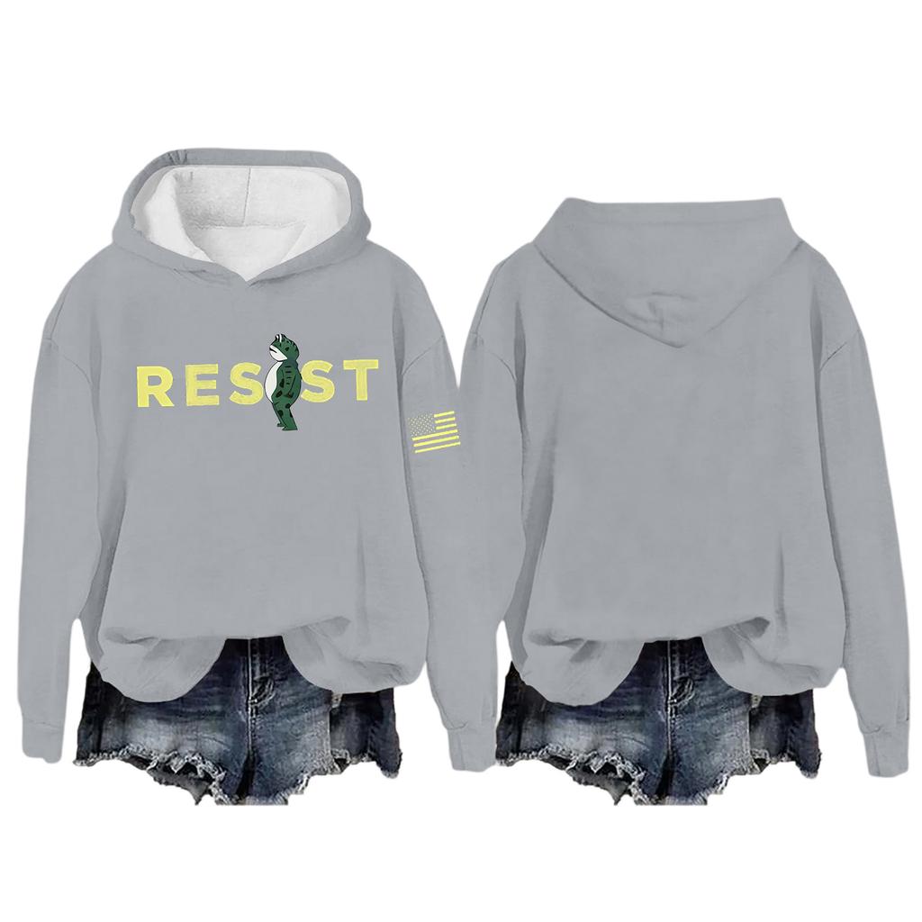Women's Round Neck Long Sleeve Printed Pullover Hooded Sweatshirt
