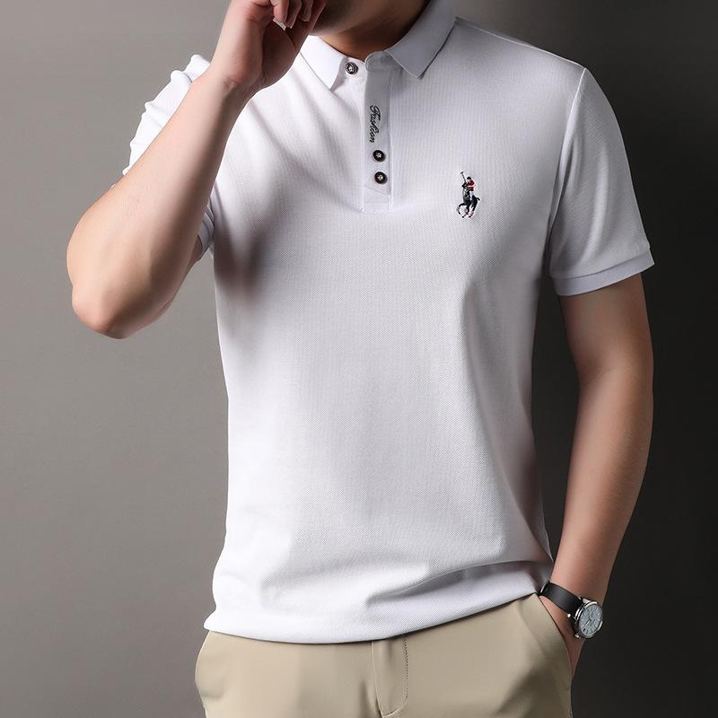 Polo cu mânecă scurtă casual, ușor și matur pentru bărbați, cu broderie, culoare uni, cu guler, brodat la bază