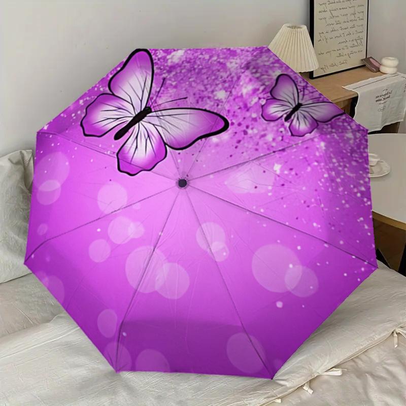 Purple Butterfly Auto Open Close Umbrella - Portable Folding Design with Iron Frame - Gift for Fans, Travelers, Daily Use1121148a