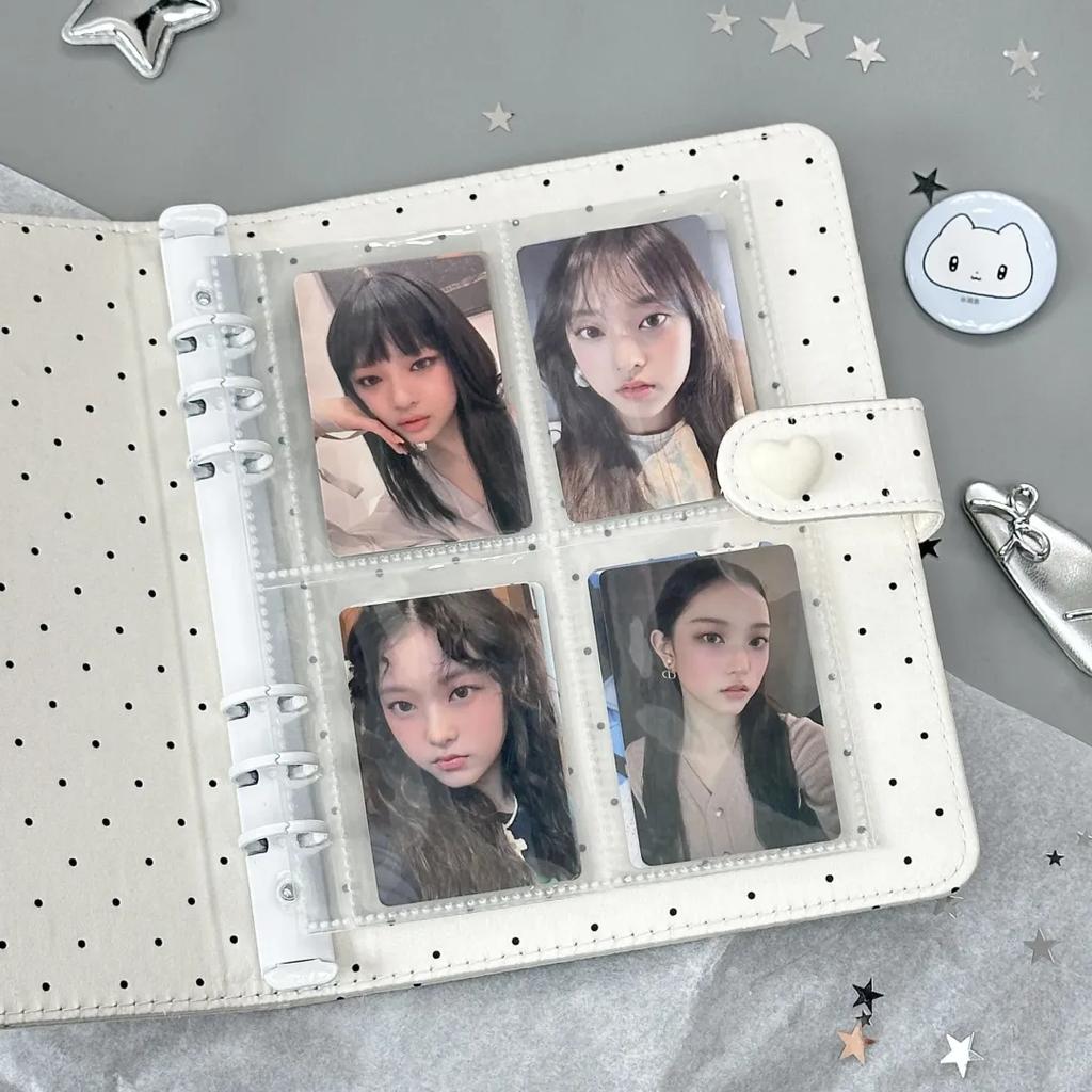 Album Photo K-Pop à 4 Poches Beige à Pois Reliure pour Cartes pour Cartes de Collection Ins & Photos Polaroid Livre de Stockage Mémoire