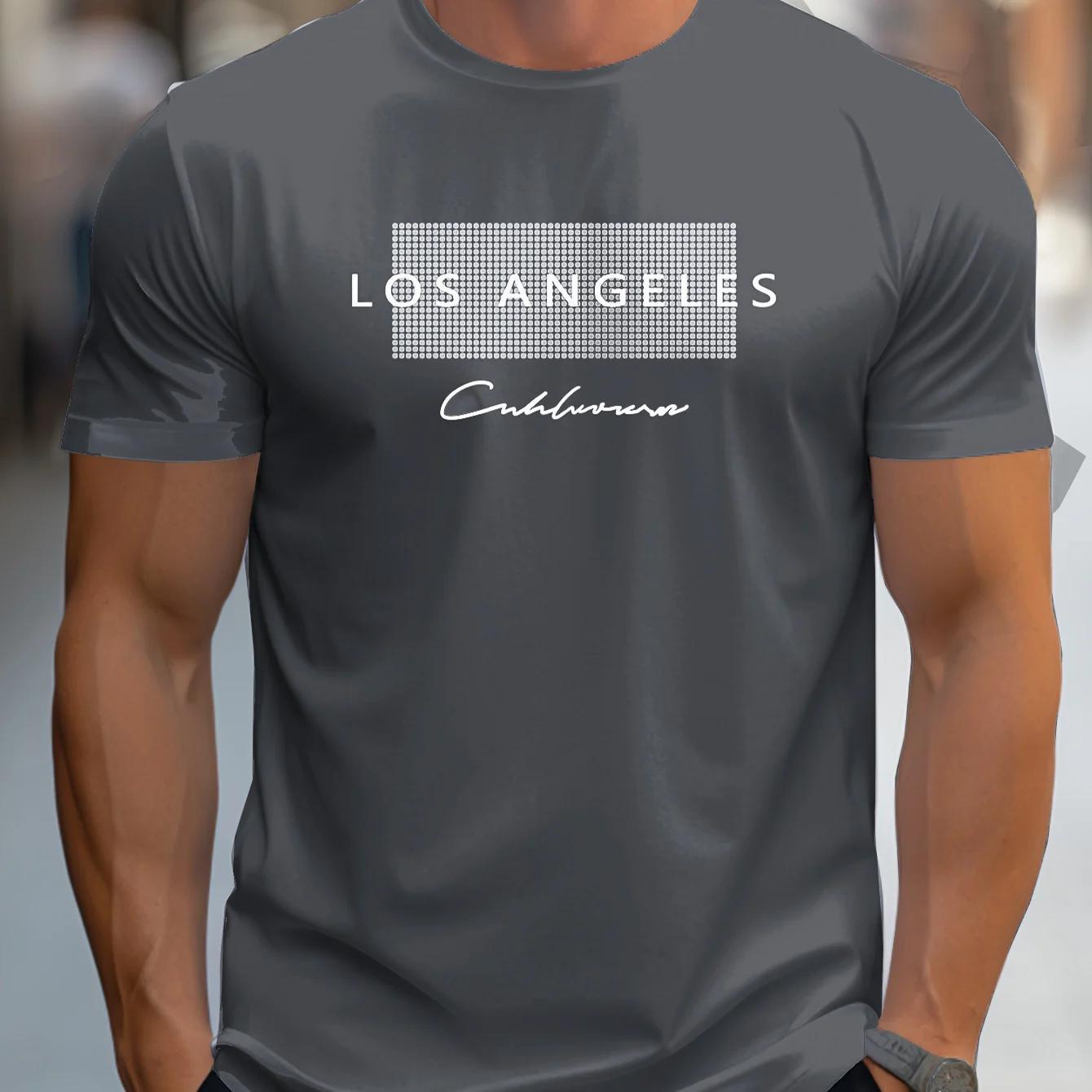 

Mens 100 cotton summer loose fit large Los Angeles Graphic printed slim fit casual sports round neck short sleeved Tshirt top as the picture13680