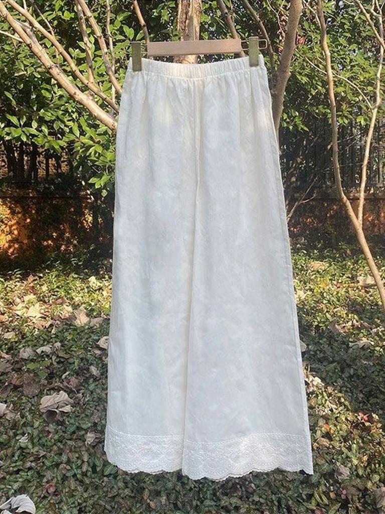 Frühling/Sommer Neuer Stil Böhmisch Vintage Spitze Patchwork Weitbeinige Hose Lässig Baumwolle Leinen Damenbekleidung