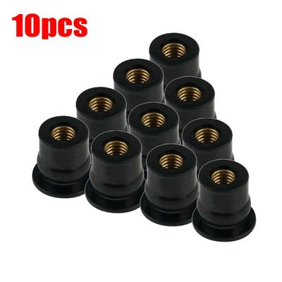 Damper Panel Nuts Fixing 6mm Replaces Replacement 10PCS / KIT Rubber + Brass