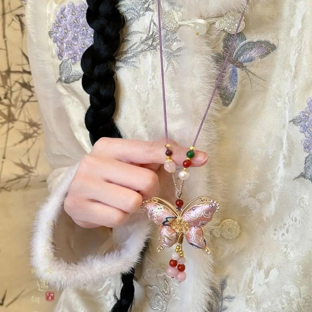 Ethnic Style Brocade Butterfly Necklace Traditional Embroidered Pendant Necklace  Ethnic Fashion