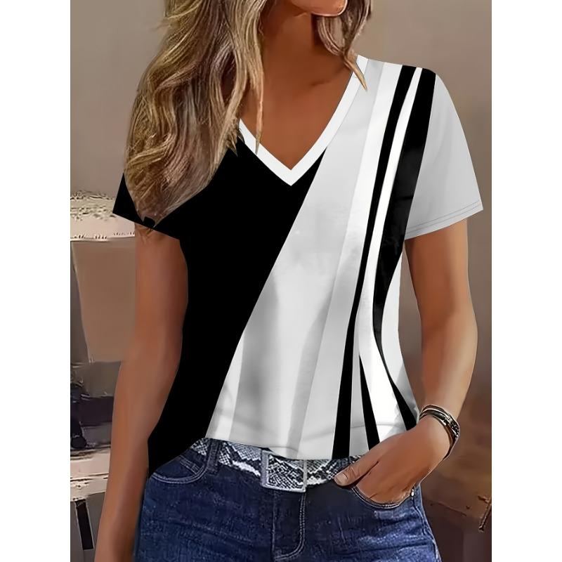 Women's Fashion Casual Women's V-neck Comfortable Short Sleeved T-shirt
