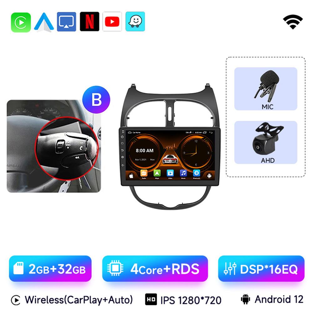 JIUYIN Car Radio For Peugeot 206 206CC 206SW 2001 - 2008 Wireless CarPlay Android Auto Car Intelligent Systems No 2 Din 2din DVD