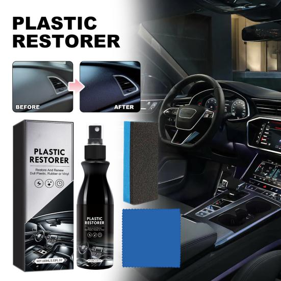 Agent de réparation de plastique pour voiture, protection intérieure, anti-rayures, avec chiffon, éponge, kit de revêtement de reconditionnement de pièces en plastique pour réparation de plastique automobile