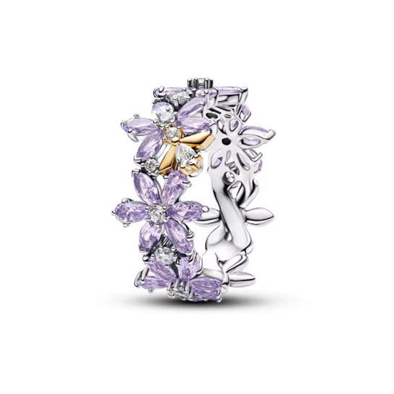 S925 Silver Pink Flower Bee and Bow Women's Ring Fashionable and Versatile Gift for Friends 2026