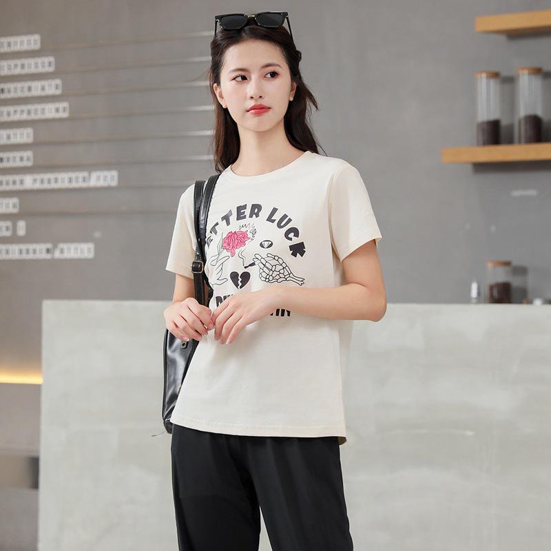 Spring-Summer Women's Casual Crew Neck Short Sleeve Solid Color Loose T-Shirt