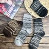 5 Pairs of Mid-calf Wool Socks for Men In Autumn and Winter, Double Octagonal Flower Men's Socks