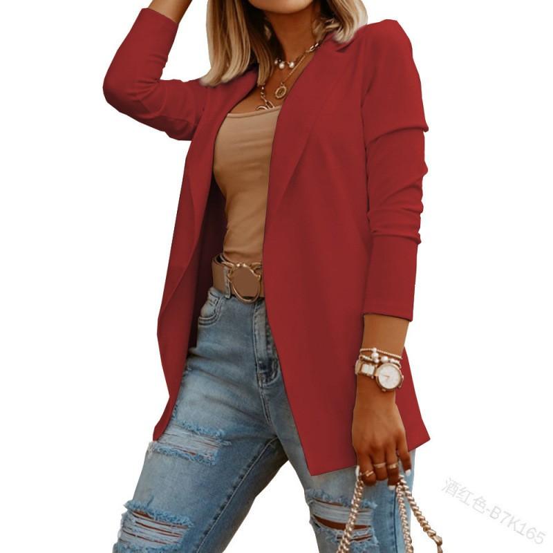 Womens Slim Fit Solid Color Blazer Jacket Casual Office Wear Lightweight Long Sleeve