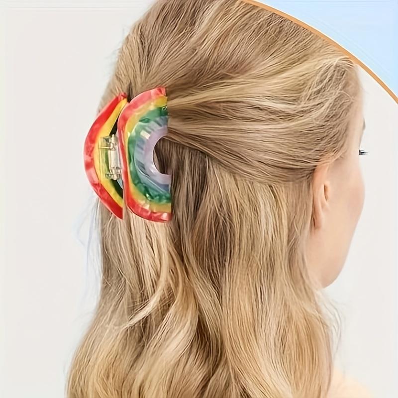 

1pc Multicolor Rainbow Fun Claw Clip Creative Fashion Acrylic Cute Shark Clip Daily Beach Travel Half Tie Hair Accessory
