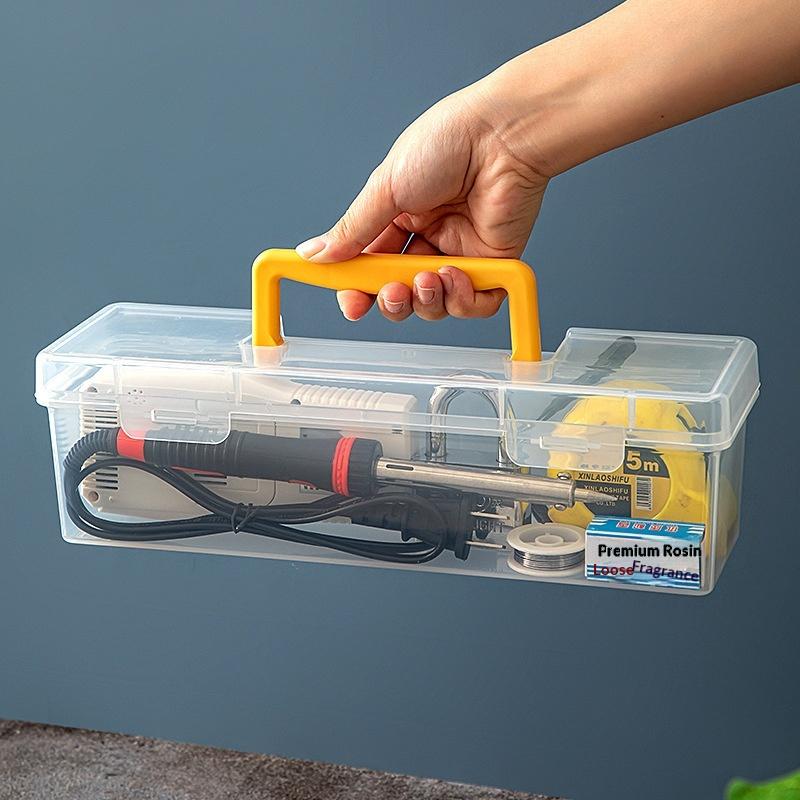 Transparent Plastic Tool Box with Handle - Multi-Compartment Storage Case for Tools, Hardware & Crafts