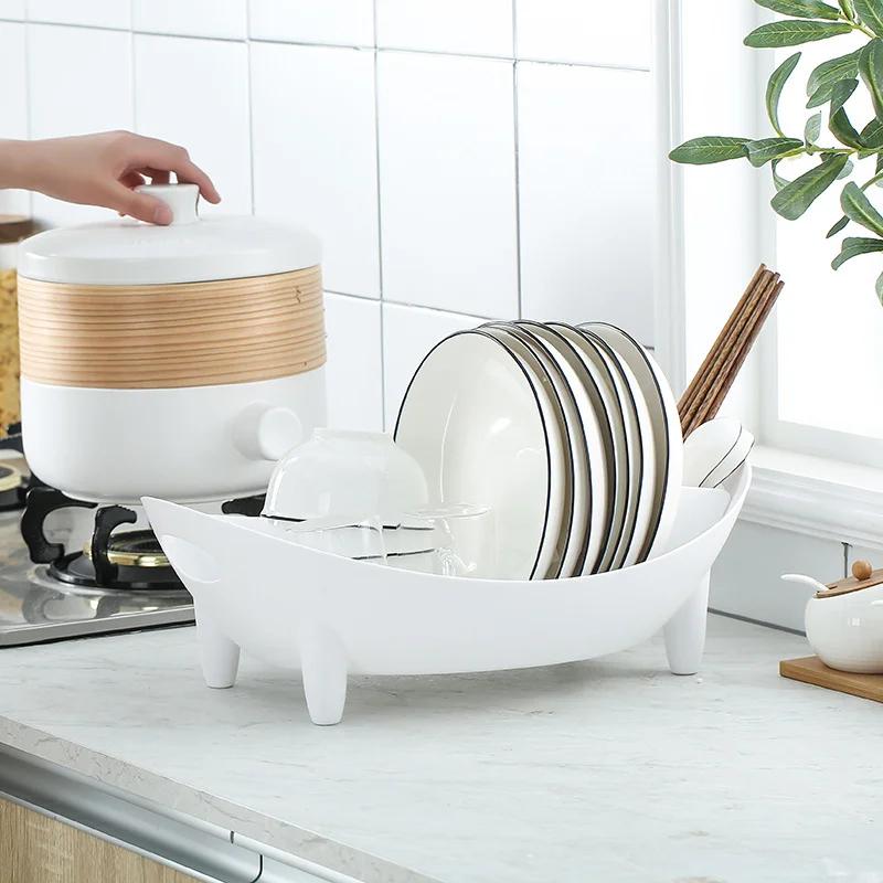 Dish Drying Rack Oval Shaped Drainer Plate Bowl Cutlery Storage Container with Utensil Holder Vegetable Basket Kitchen Container